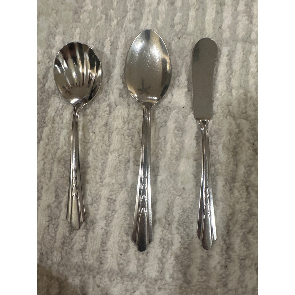 EKCO Stainless USA Flatware‎ Set 3 Pieces Serving Spoons Butter Knife